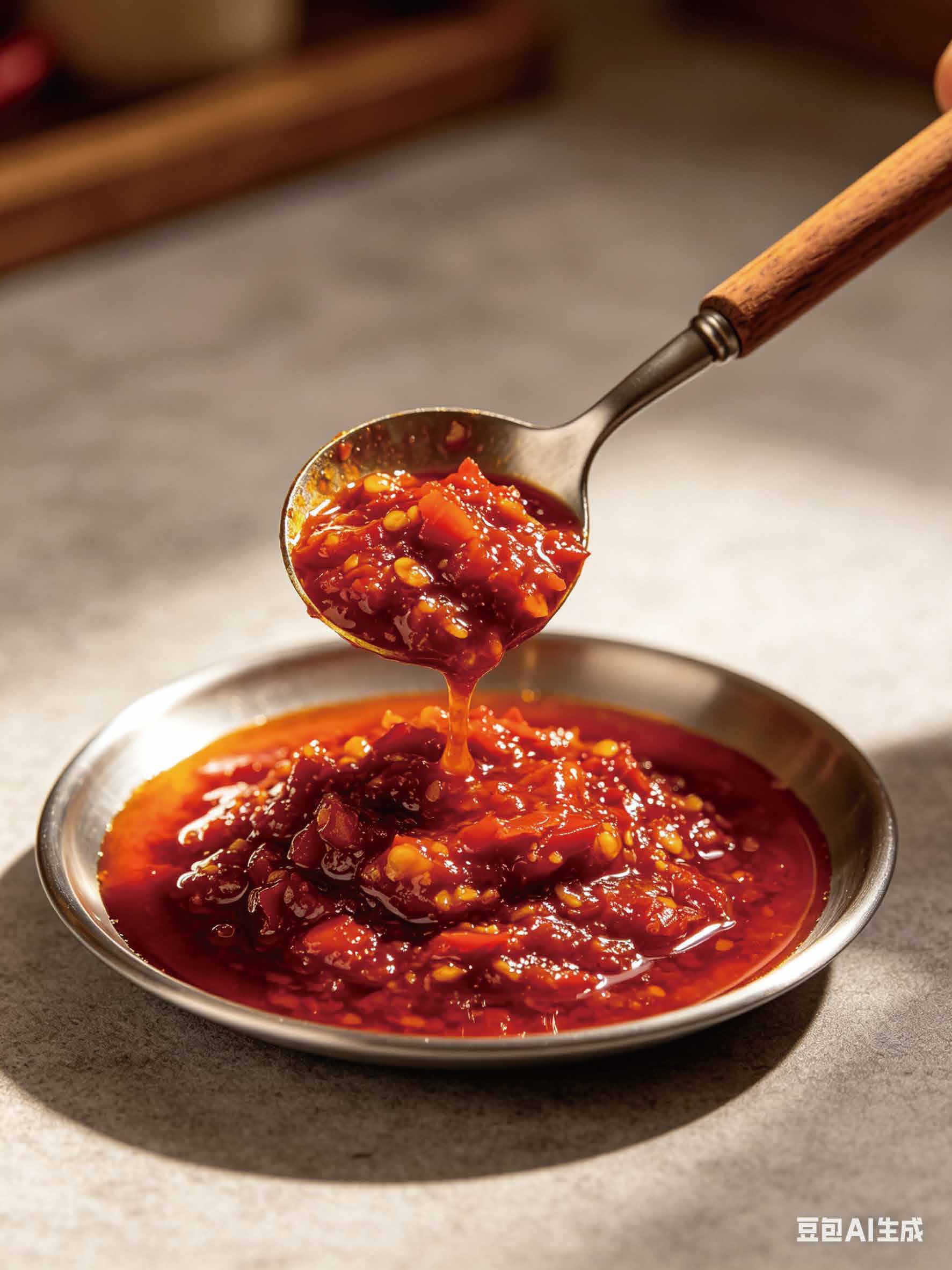 A spoonful of plum bird’s eye chili sauce